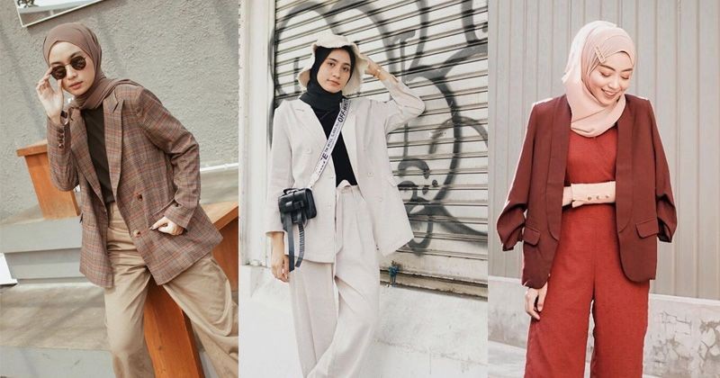 cara memakai blazer wanita hijab